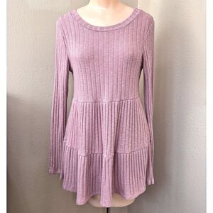 Andree Unit  Y2K Womens Small Pink Sweater Tiered Ribbed  Long Sleeve